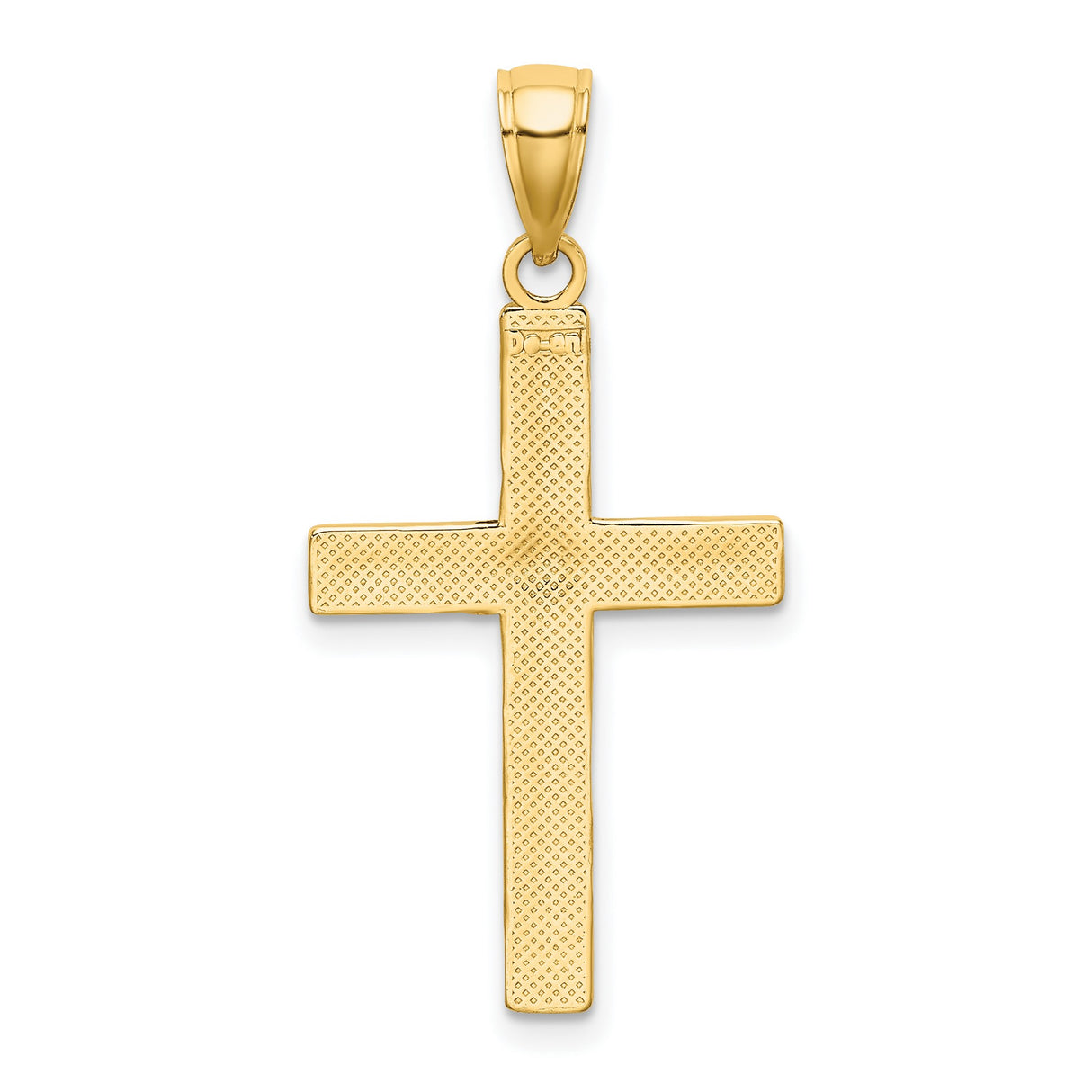 10k Yellow Gold Cross Pendant, Bamboo Tubular Design, Mirror Finish, Unisex Religious Style
