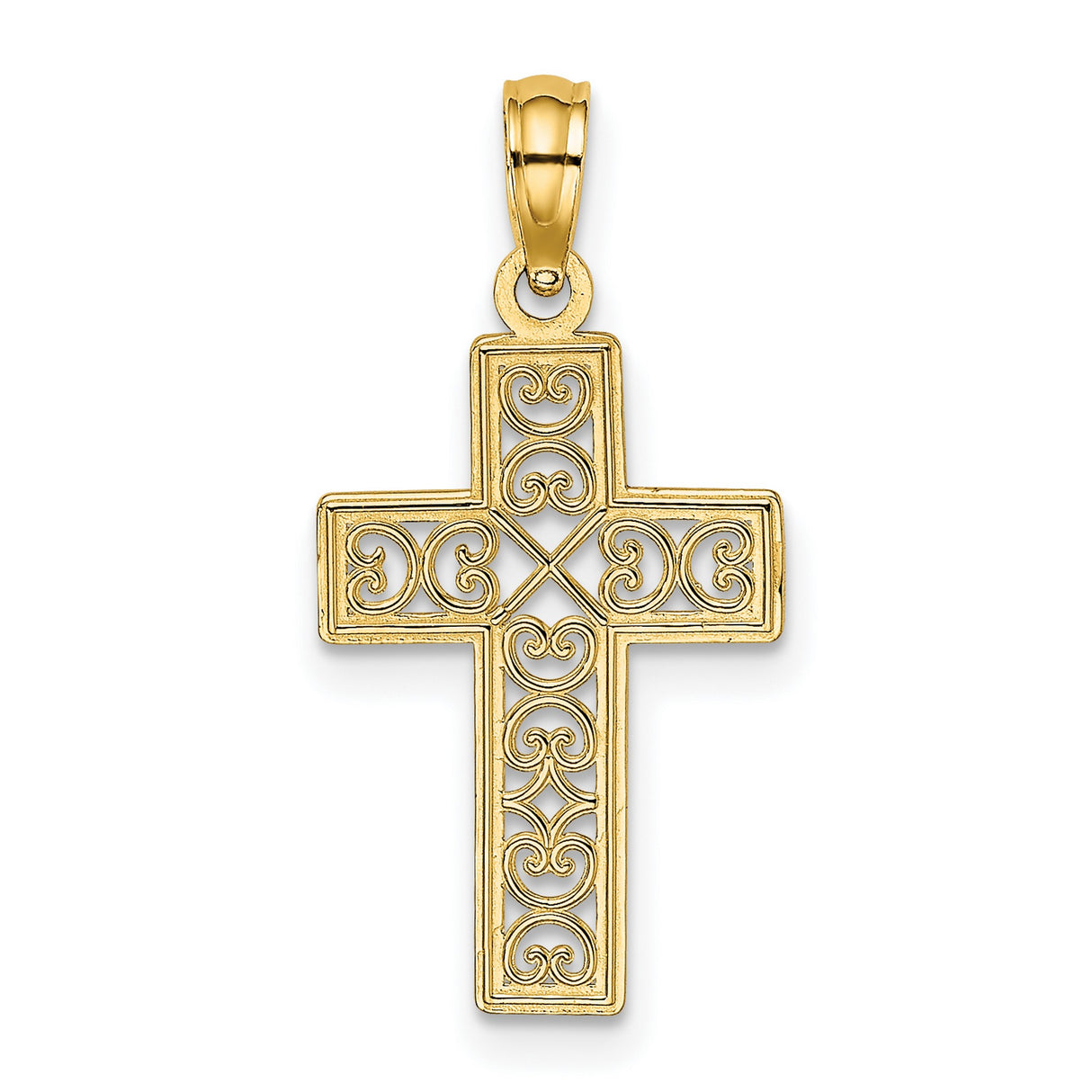 10k Yellow Gold Cross Pendant with Filigree Lace and Openwork Design for Men and Women