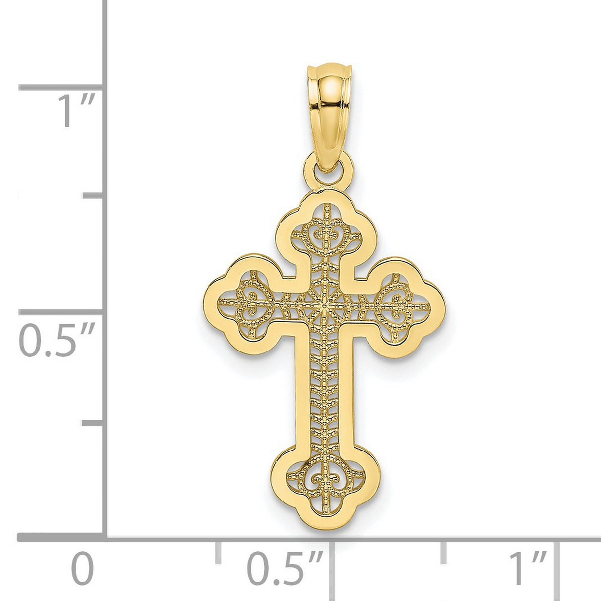 10k Yellow Gold Cross Pendant with Budded Design, Filigree Center and Polished Bail