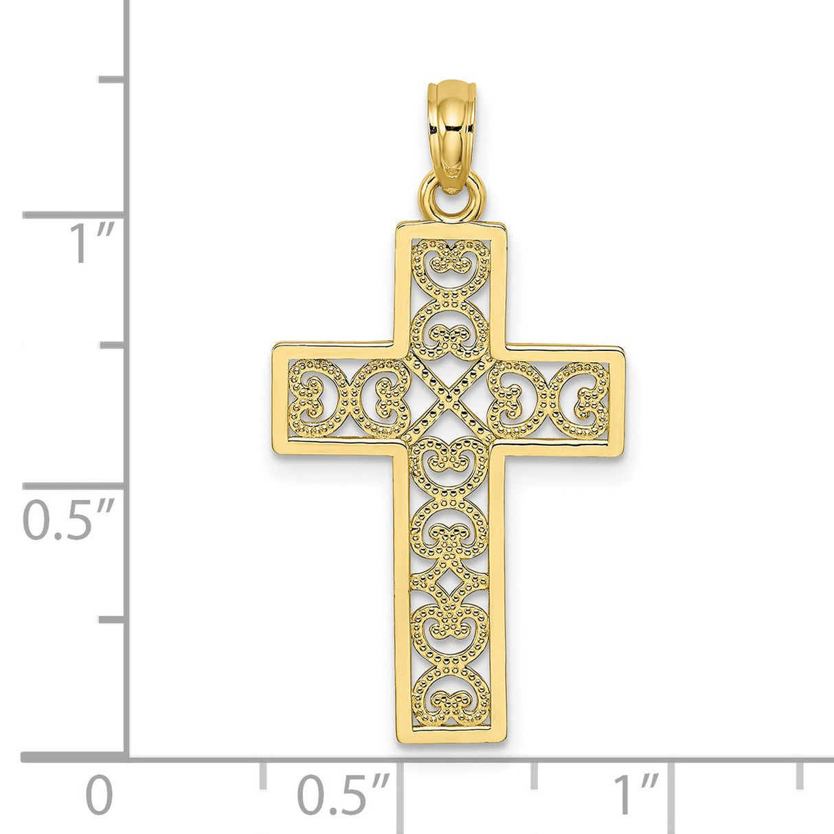 10k Yellow Gold Cross Pendant with Filigree Scroll Lace Design, Spiritual Religious Charm