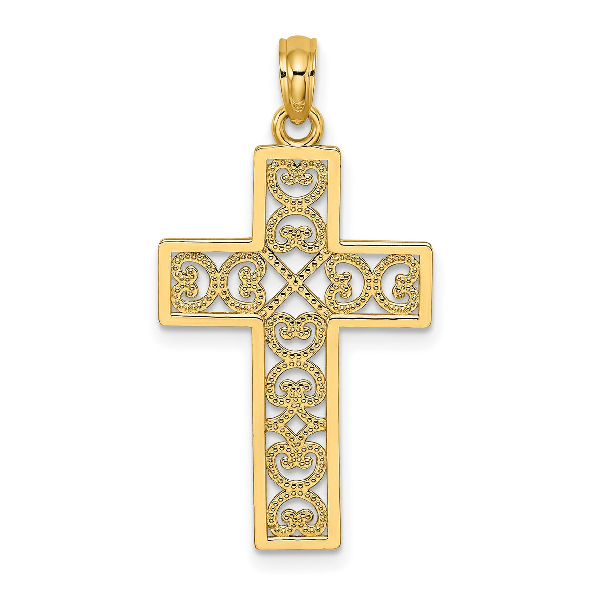 10k Yellow Gold Cross Pendant with Filigree Scroll Lace Design, Spiritual Religious Charm