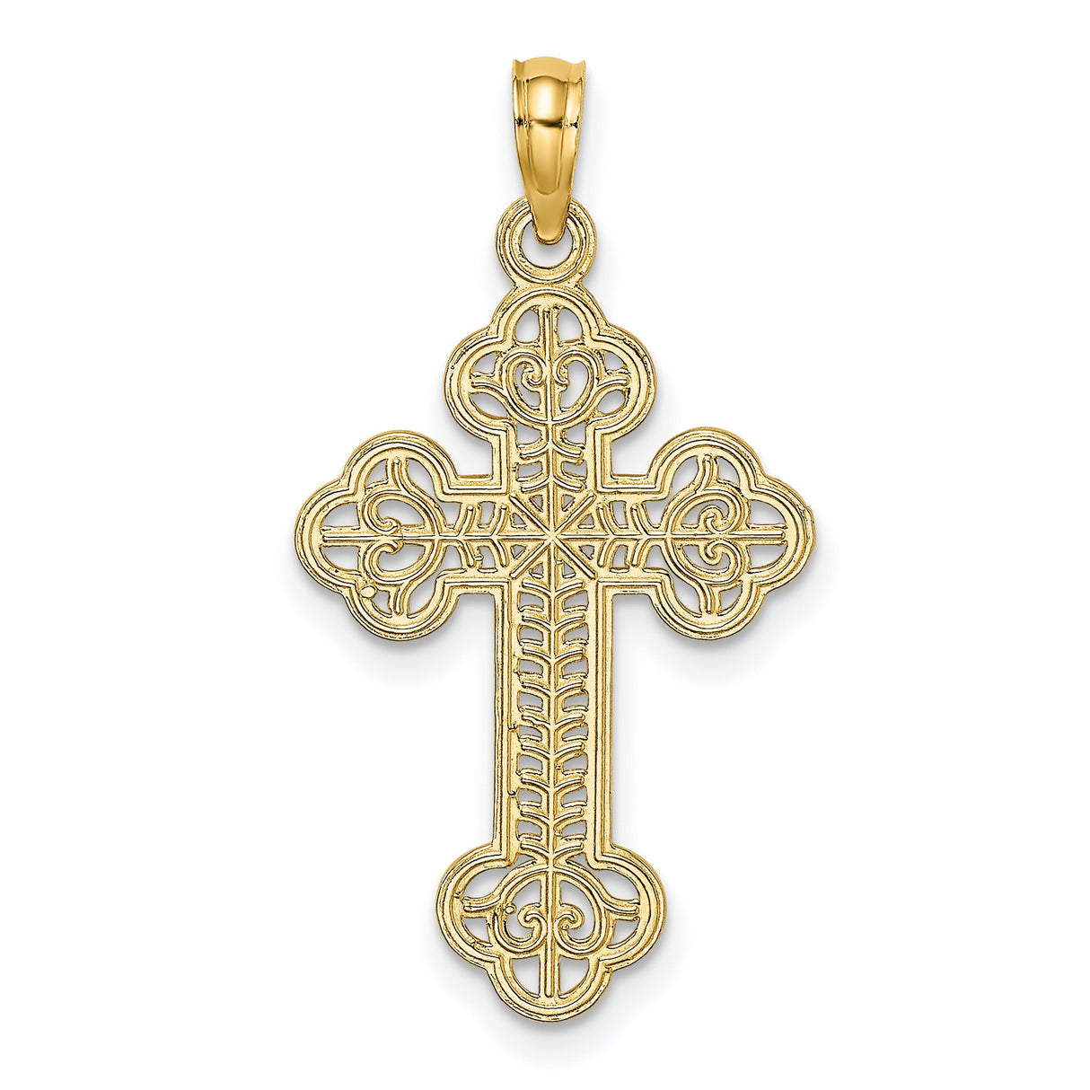 10k Yellow Gold Cross Pendant with Trefoil Design and Textured Detailing for Men and Women