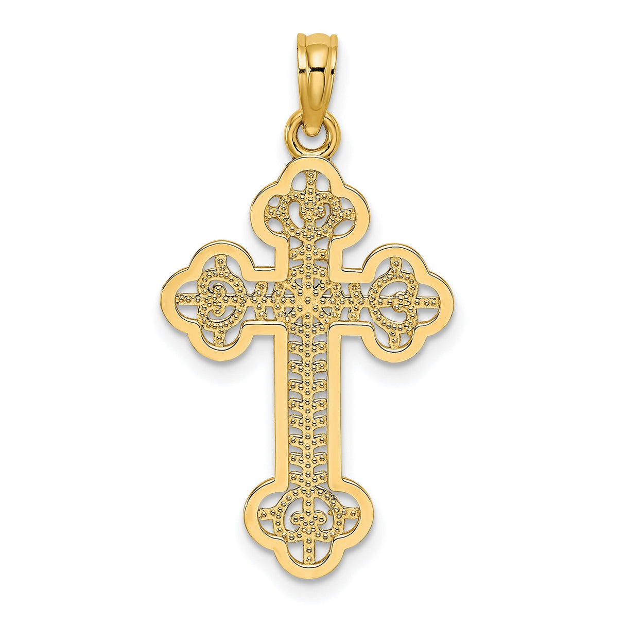 10k Yellow Gold Cross Pendant with Trefoil Design and Textured Detailing for Men and Women