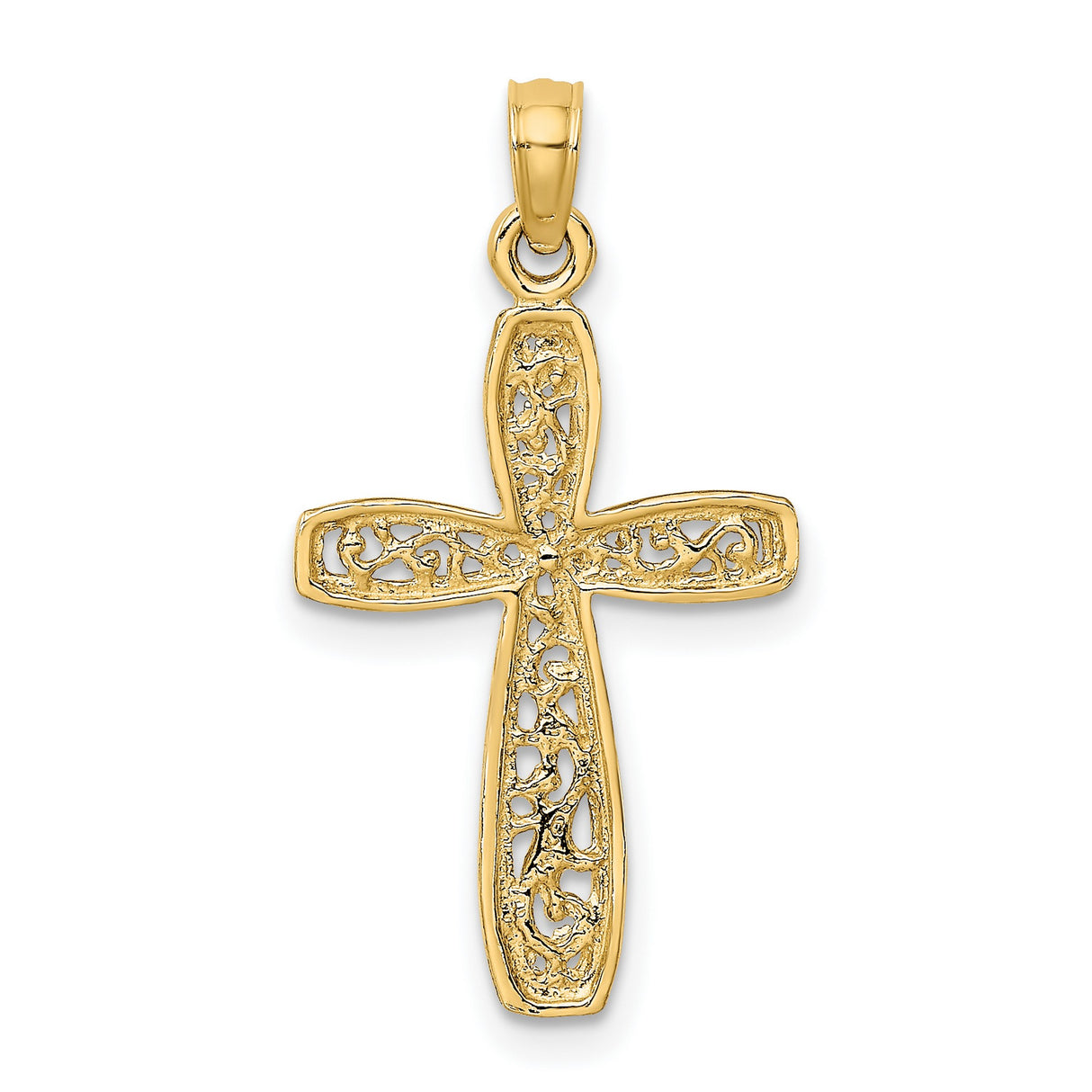 10k Yellow Gold Cross Pendant with Filigree Scroll Design, Classic Religious Charm for Men and Women