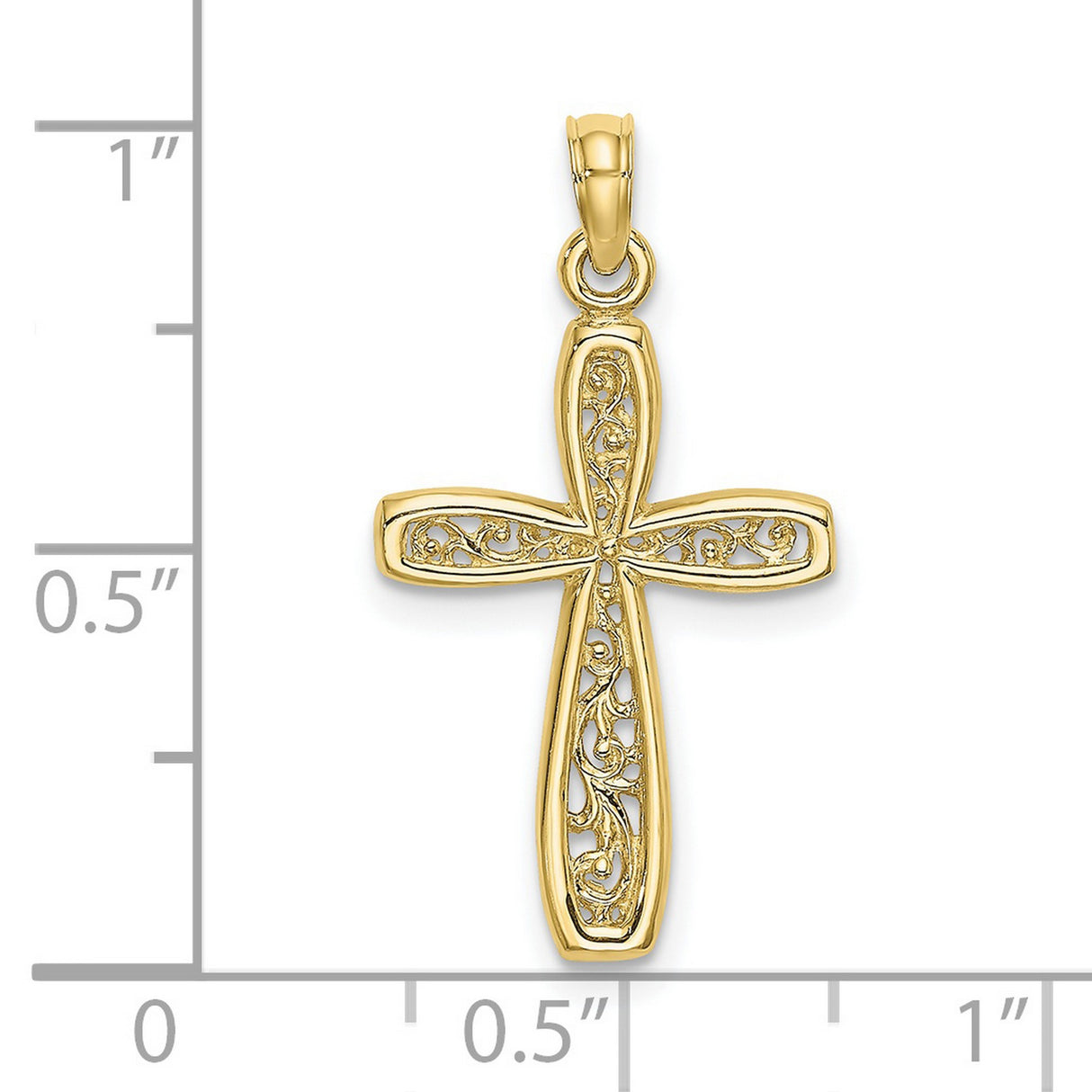 10k Yellow Gold Cross Pendant with Filigree Scroll Design, Classic Religious Charm for Men and Women