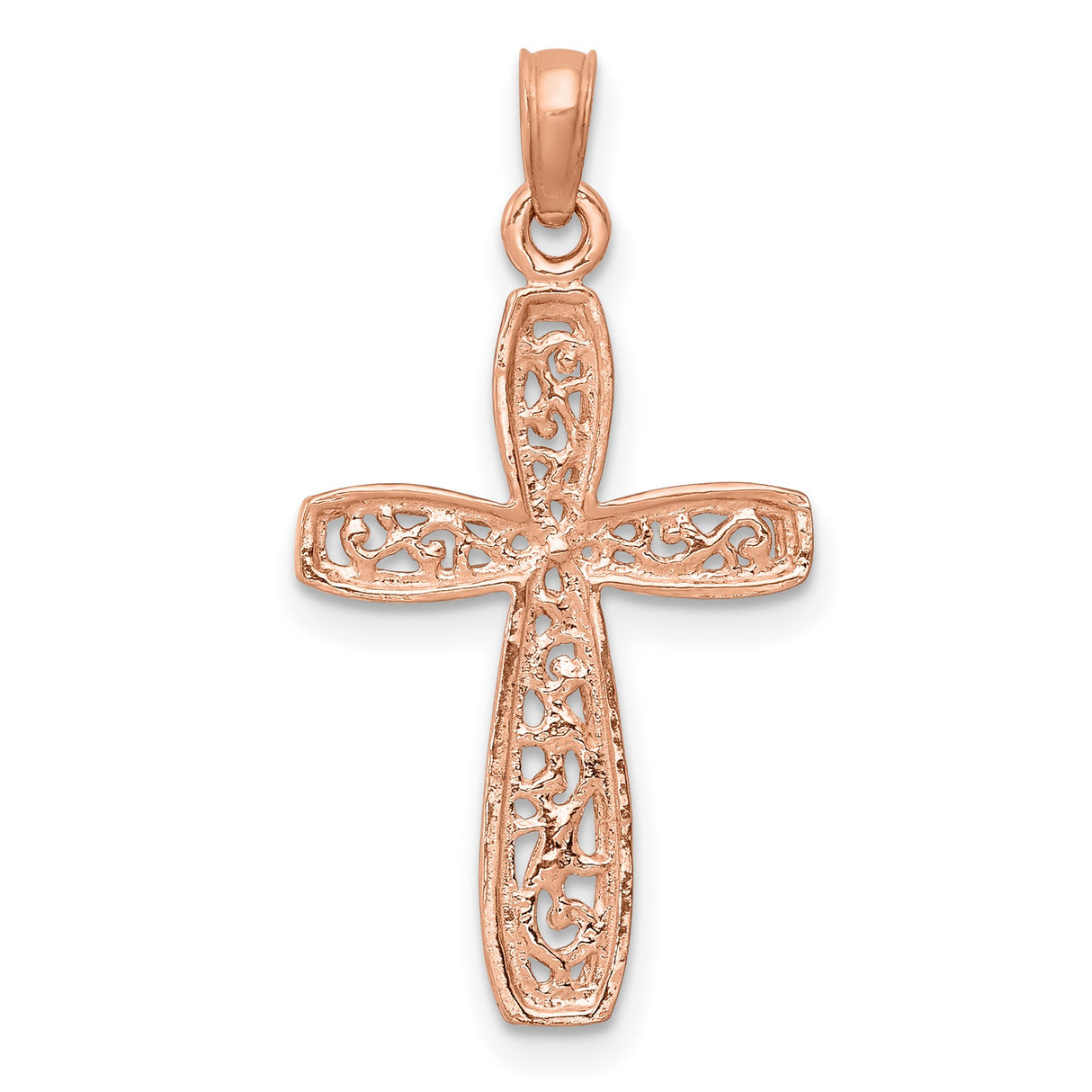 10k Rose Gold Cross Pendant with Silver Inlay Scroll Design, Unisex Spiritual Jewelry