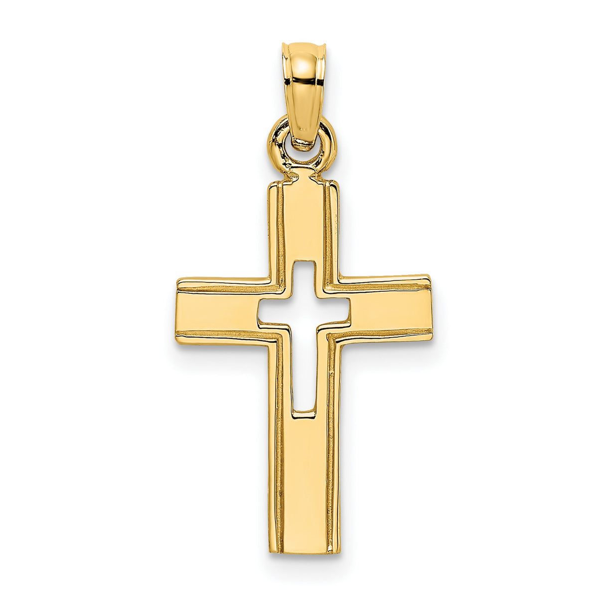 10k Yellow Gold Cross Pendant, Polished Flat Design with Smooth Edges, Minimalist Religious Charm