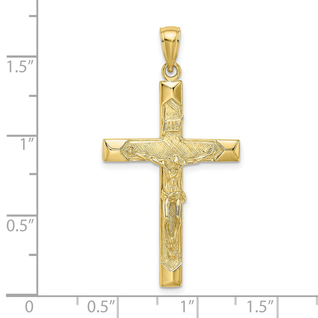 10k Yellow Gold Crucifix Cross Pendant with Jesus Figure, Polished Religious Charm