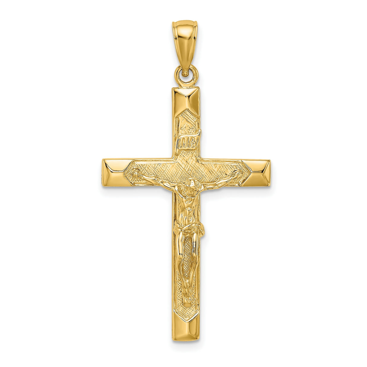 10k Yellow Gold Crucifix Cross Pendant with Jesus Figure, Polished Religious Charm