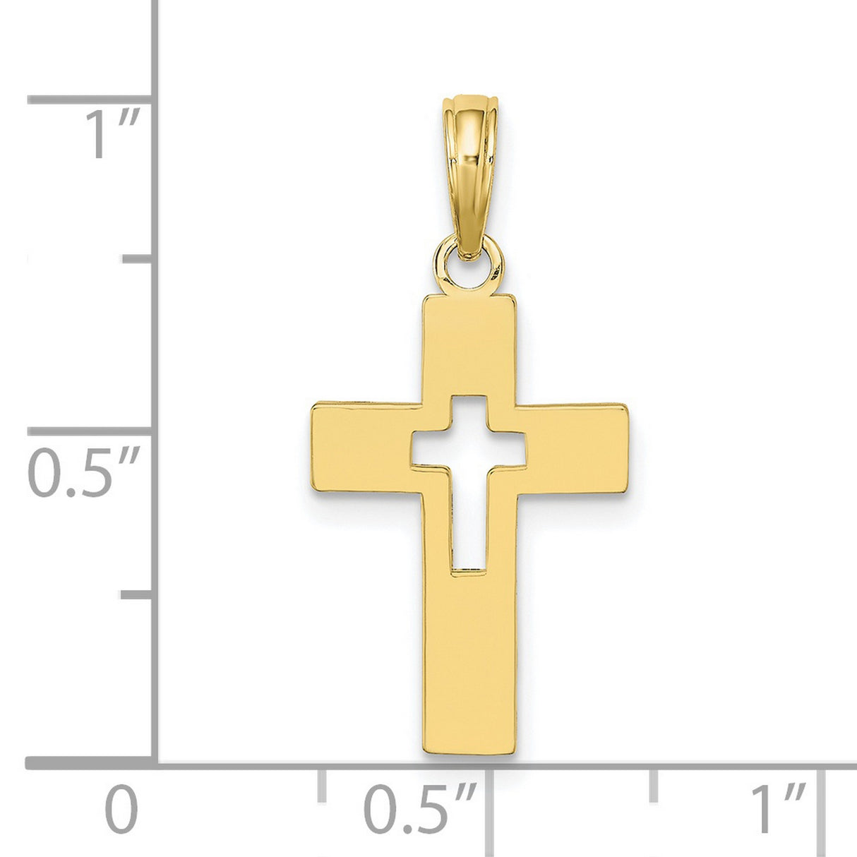 10k Yellow Gold Cross Pendant, Polished Flat Cutout Design, Minimalist Religious Symbol Unisex