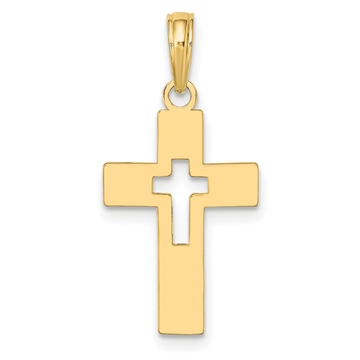 10k Yellow Gold Cross Pendant, Polished Flat Cutout Design, Minimalist Religious Symbol Unisex