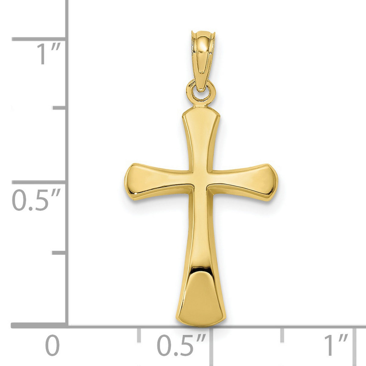10k Yellow Gold Cross Pendant with Beveled Edges and Rounded Tips