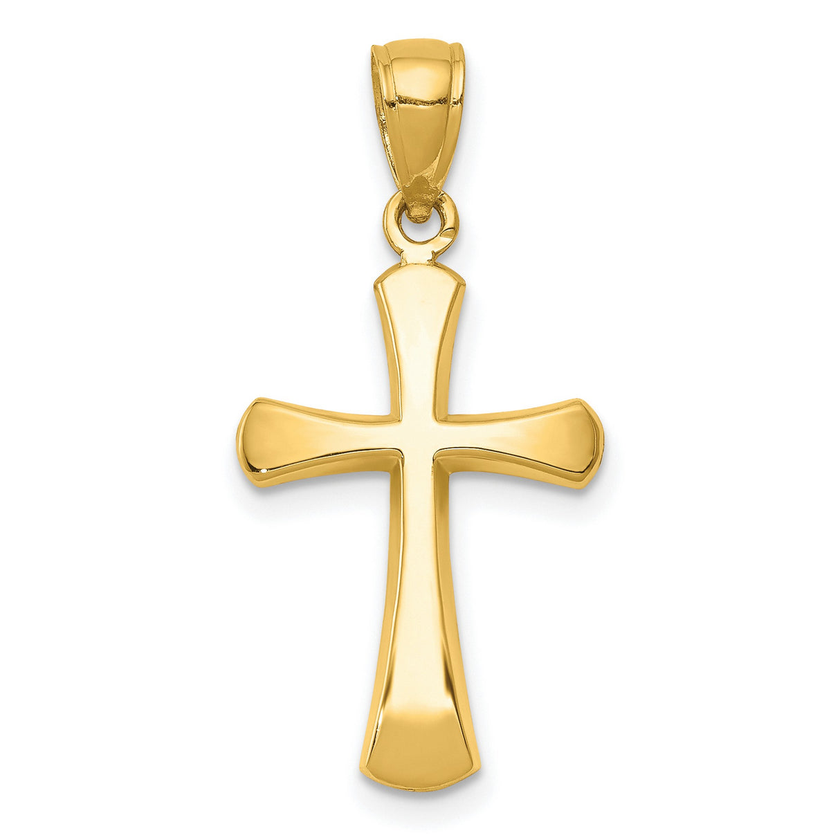 10k Yellow Gold Cross Pendant with Beveled Edges and Rounded Tips