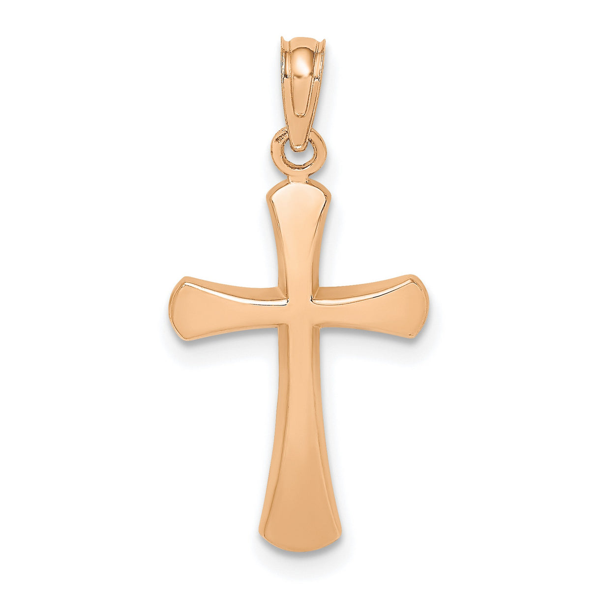 10k Rose Gold Cross Pendant with Polished Beveled Design and Modern Taper Arms