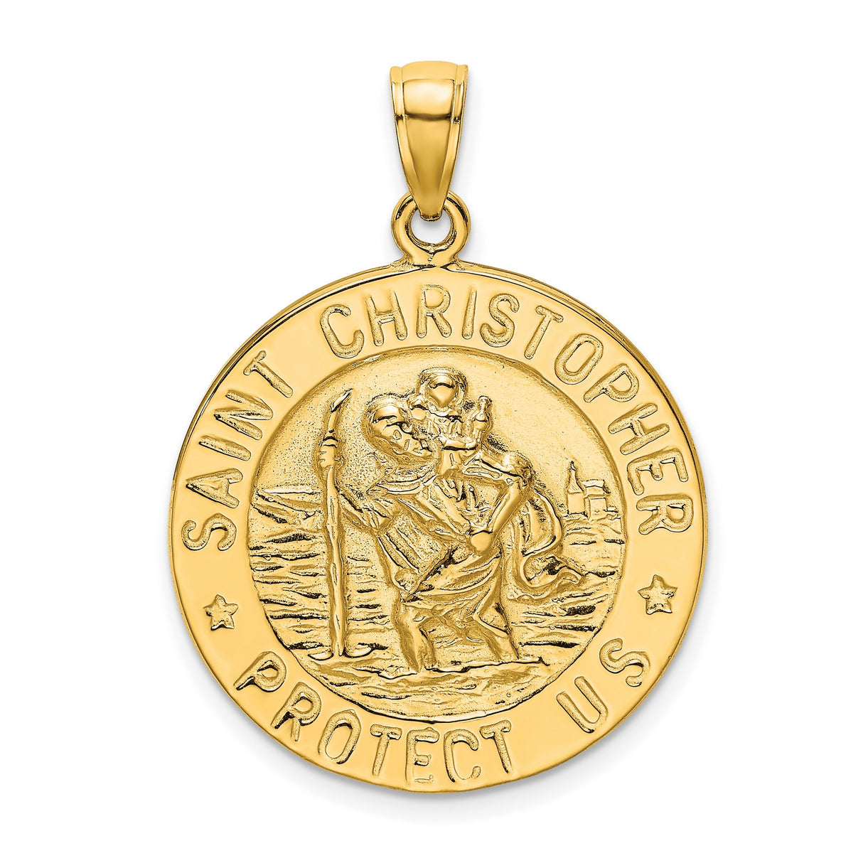 10k Yellow Gold Saint Christopher Travel Pendant, Religious Medallion Charm