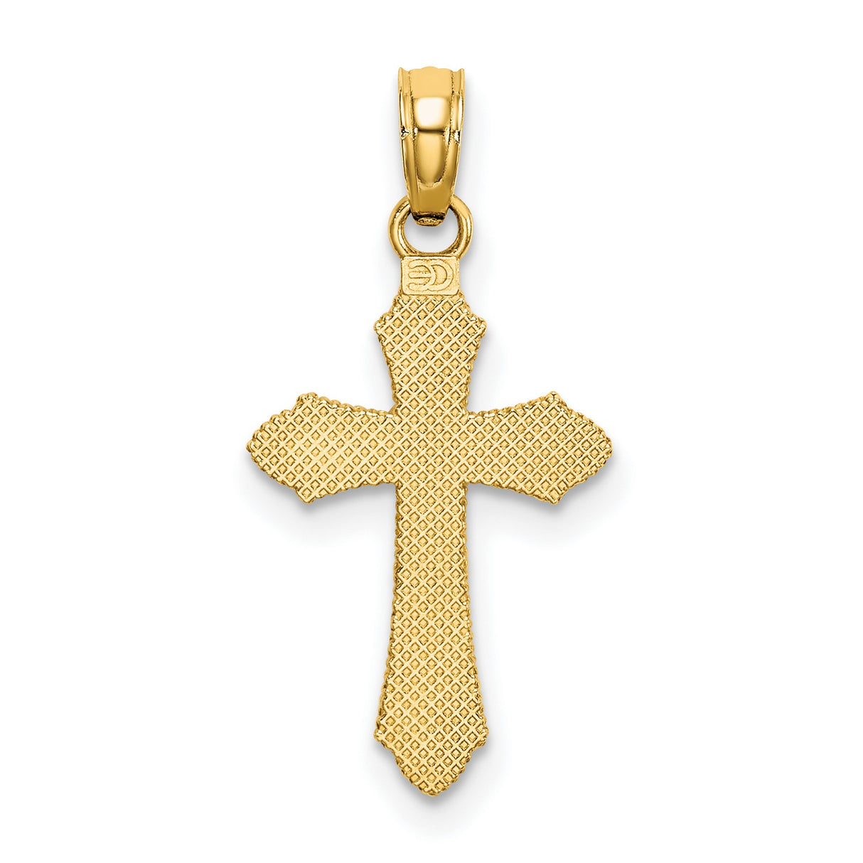 10k Yellow Gold Cross Pendant with Diamond Cut Beaded Edge, Polished Religious Charm