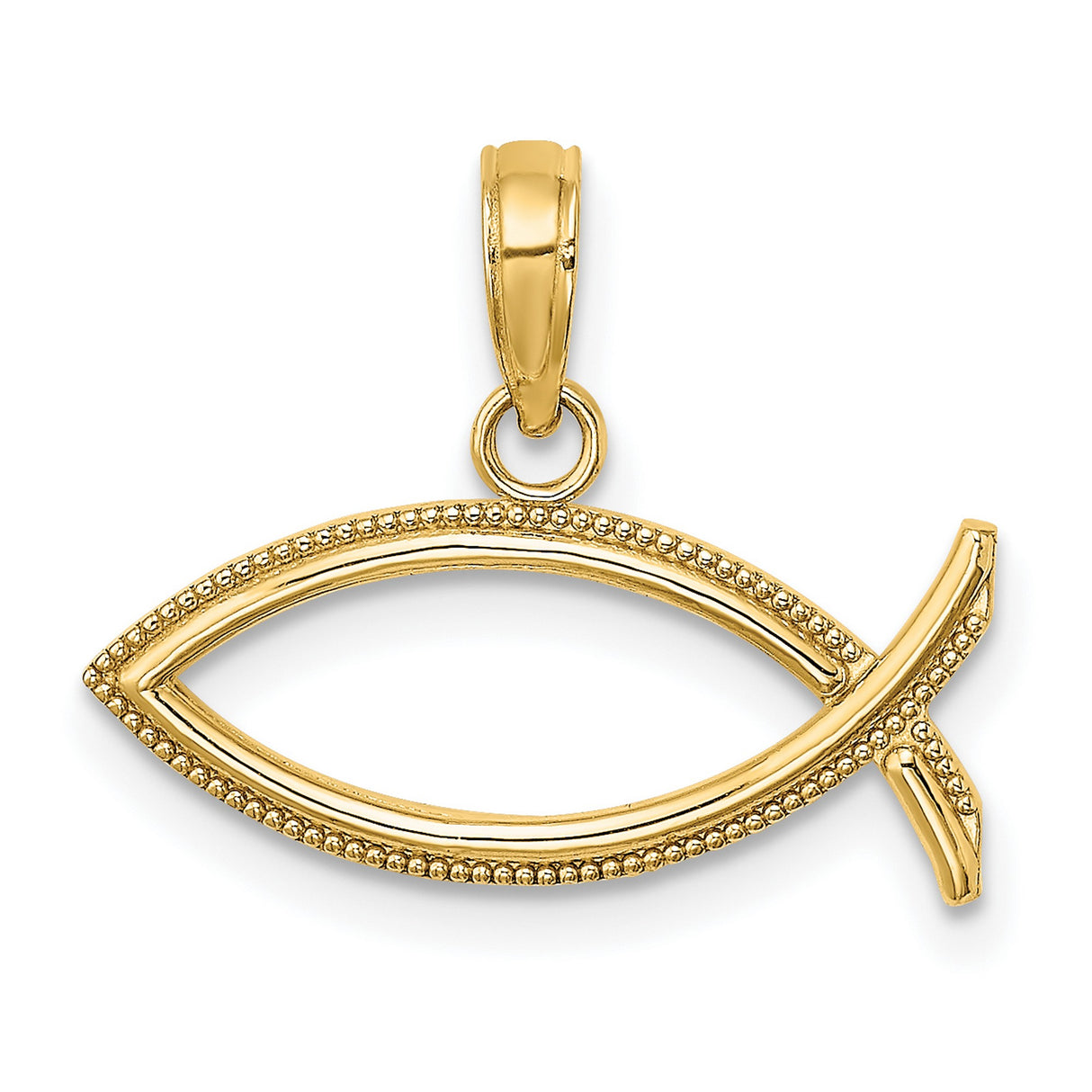 10k Yellow Gold Ichthys Fish Pendant, Christian Religious Charm for Men and Women