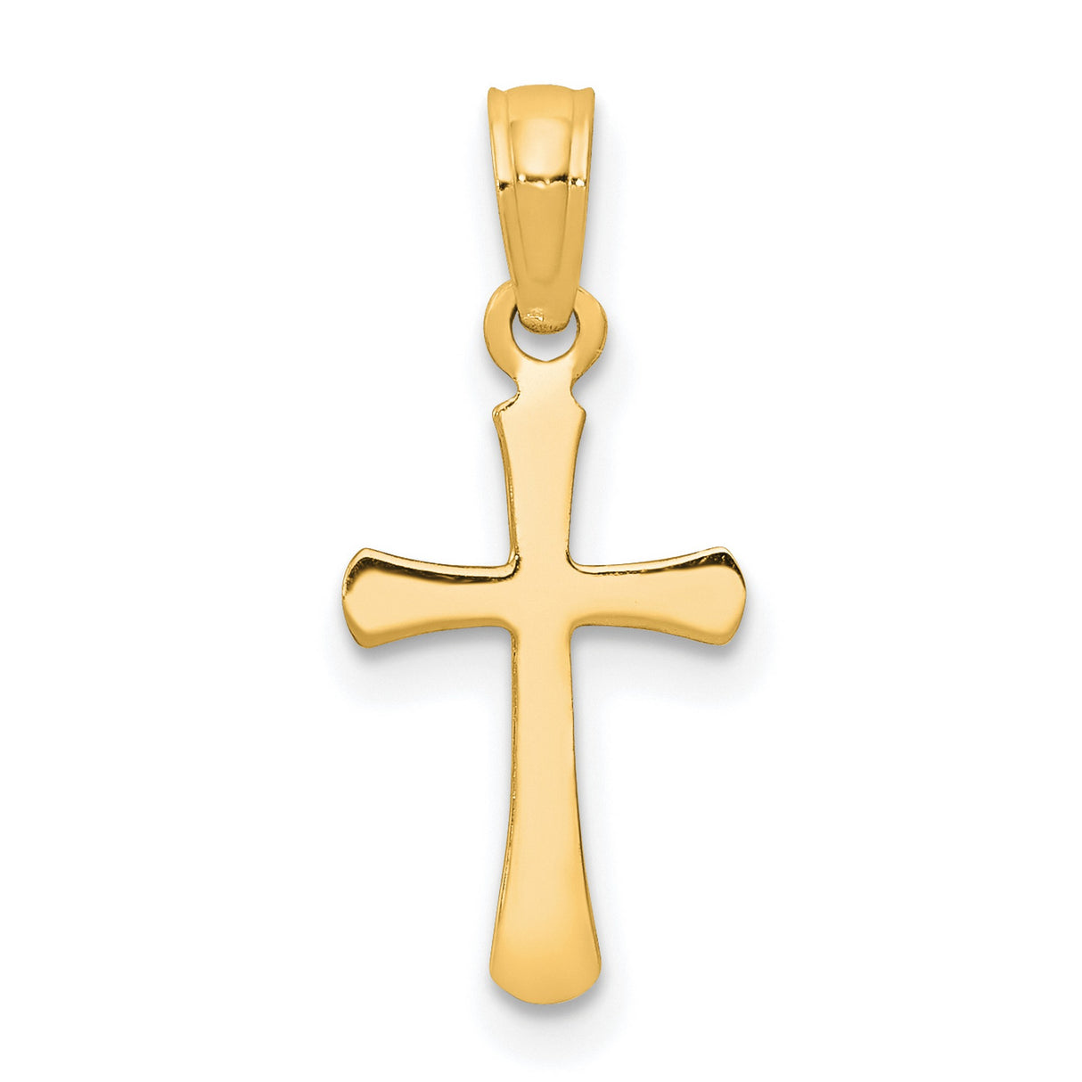 10k Yellow Gold Cross Pendant with Beveled Design and Rounded Tips, Classic Religious Charm