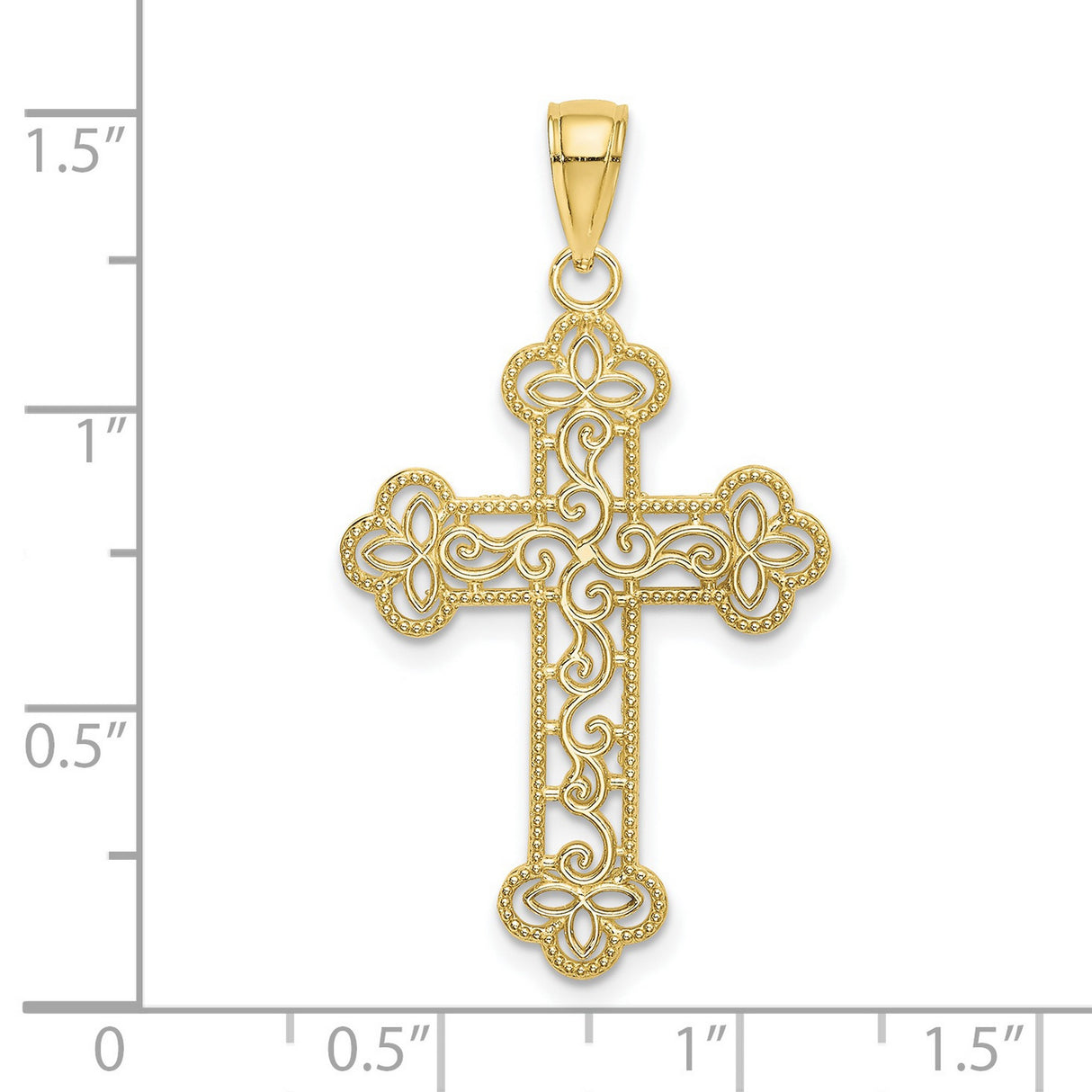10k Yellow Gold Cross Pendant with Filigree Trefoil Motif and Openwork Design