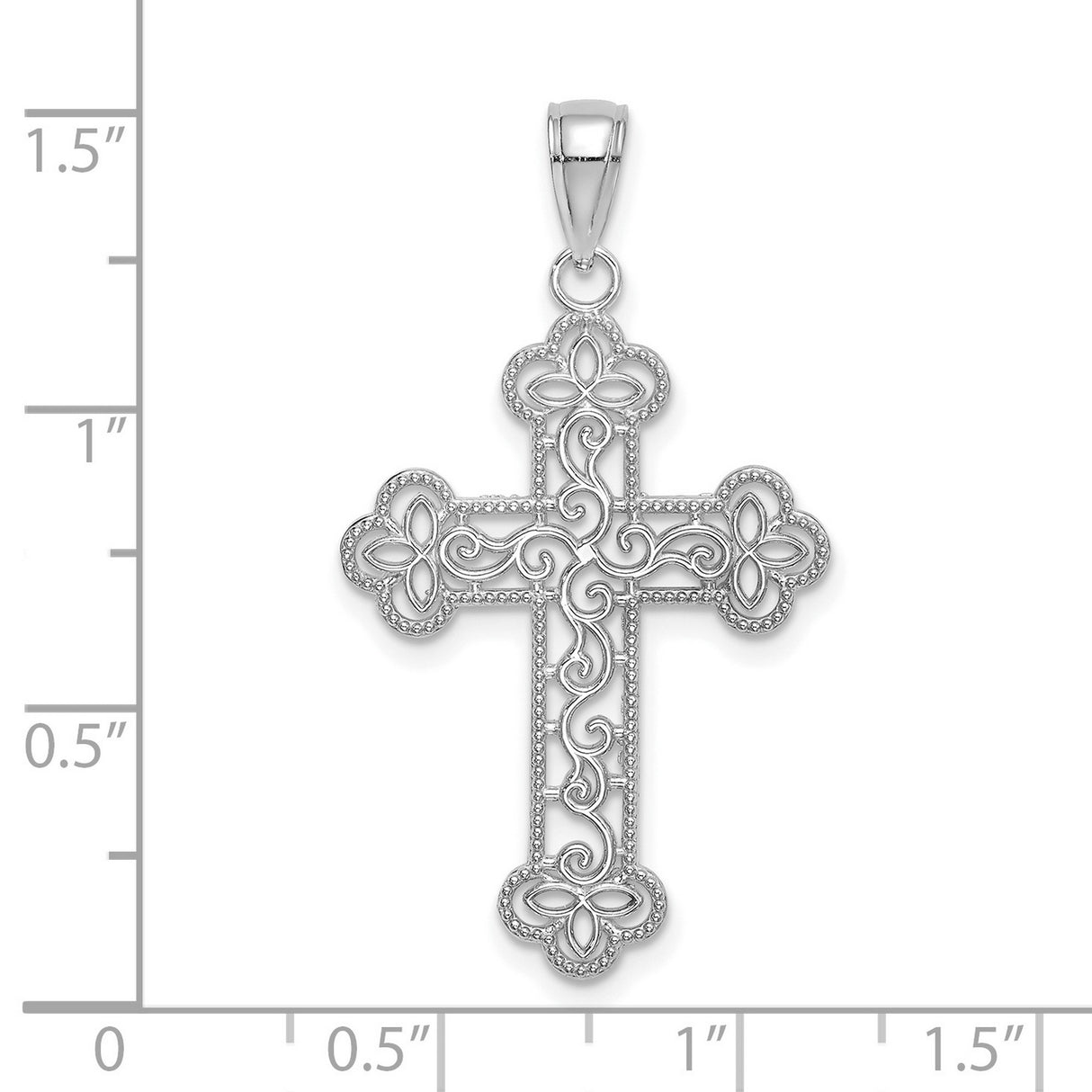 10k White Gold Filigree Cross Pendant with Beaded Edge and Milgrain Detailing in Vintage Style