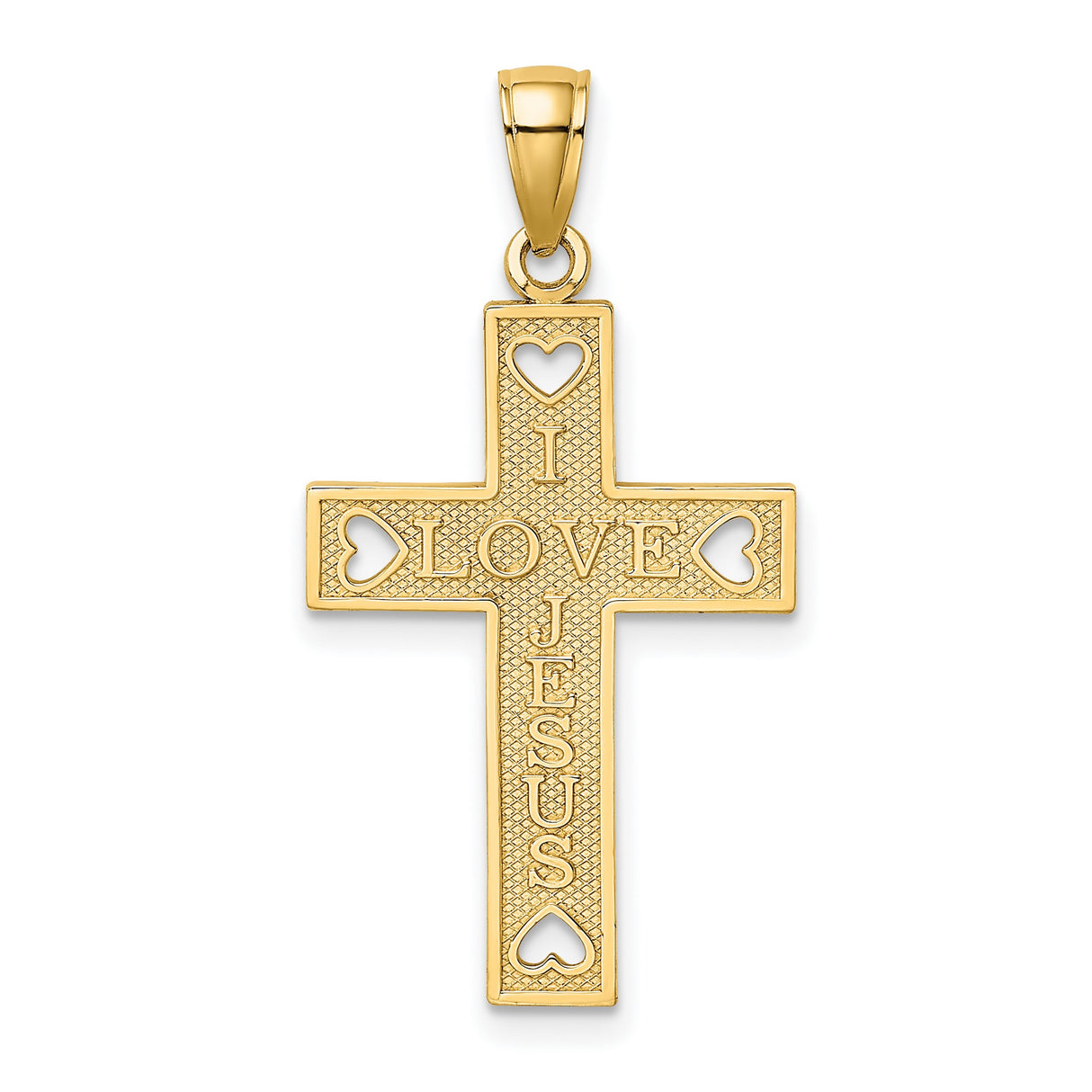 10k Yellow Gold Cross Pendant with Polished Heart Accents, Christian Faith Symbol
