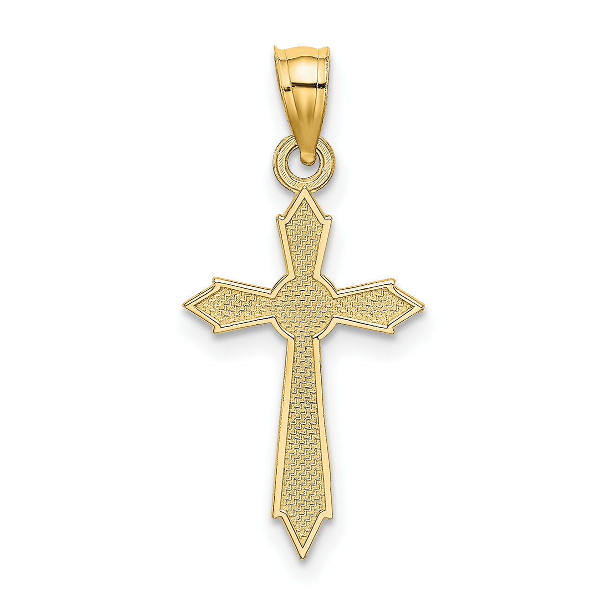 10k Yellow Gold Cross Pendant with Textured Edges and High Polish Finish