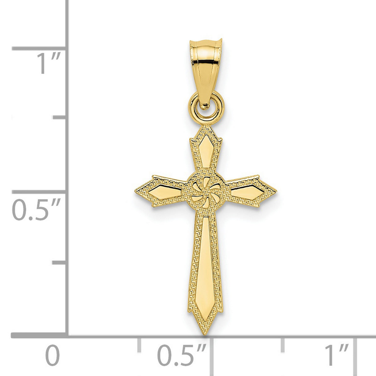 10k Yellow Gold Cross Pendant with Textured Edges and High Polish Finish