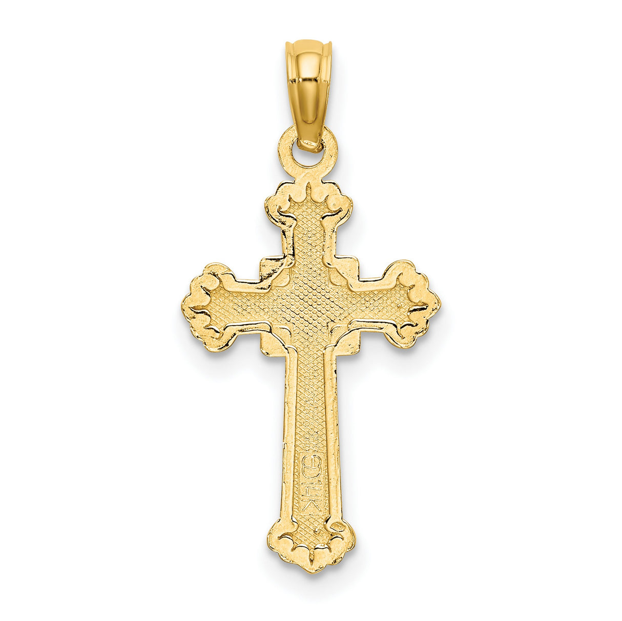 10k Yellow Gold Cross Pendant with Textured Leaves, Beaded Edge, and Floral Motif