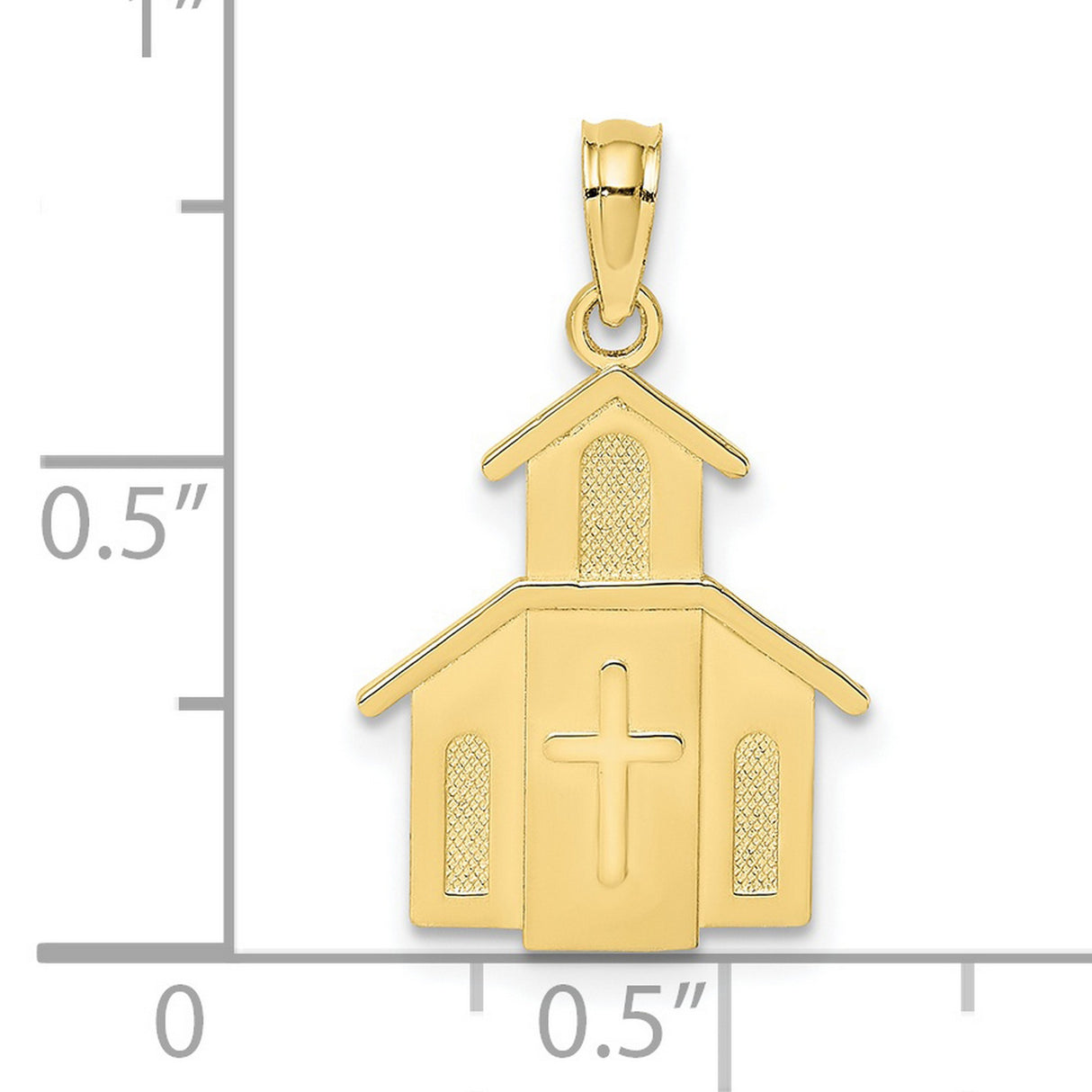 10k Yellow Gold Cross Pendant with Graceful Church Design, Christian Faith Symbol