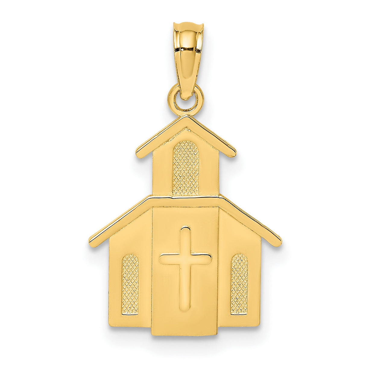 10k Yellow Gold Cross Pendant with Graceful Church Design, Christian Faith Symbol