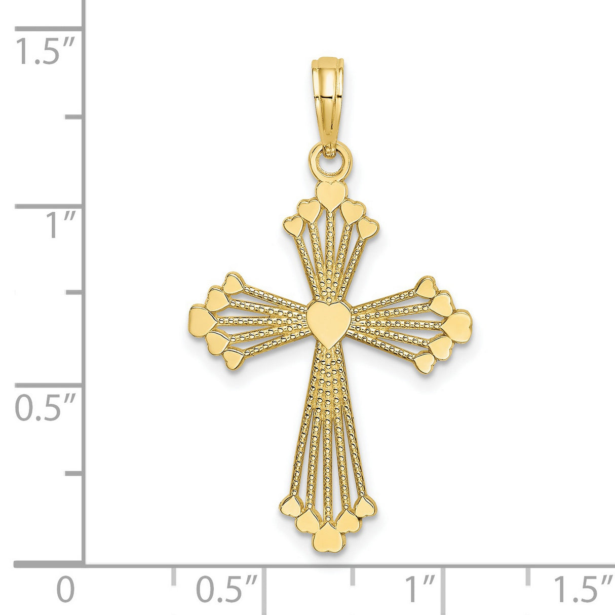 10k Yellow Gold Cross Pendant with Polished Heart Charm, Religious and Spiritual Jewelry for Men and Women
