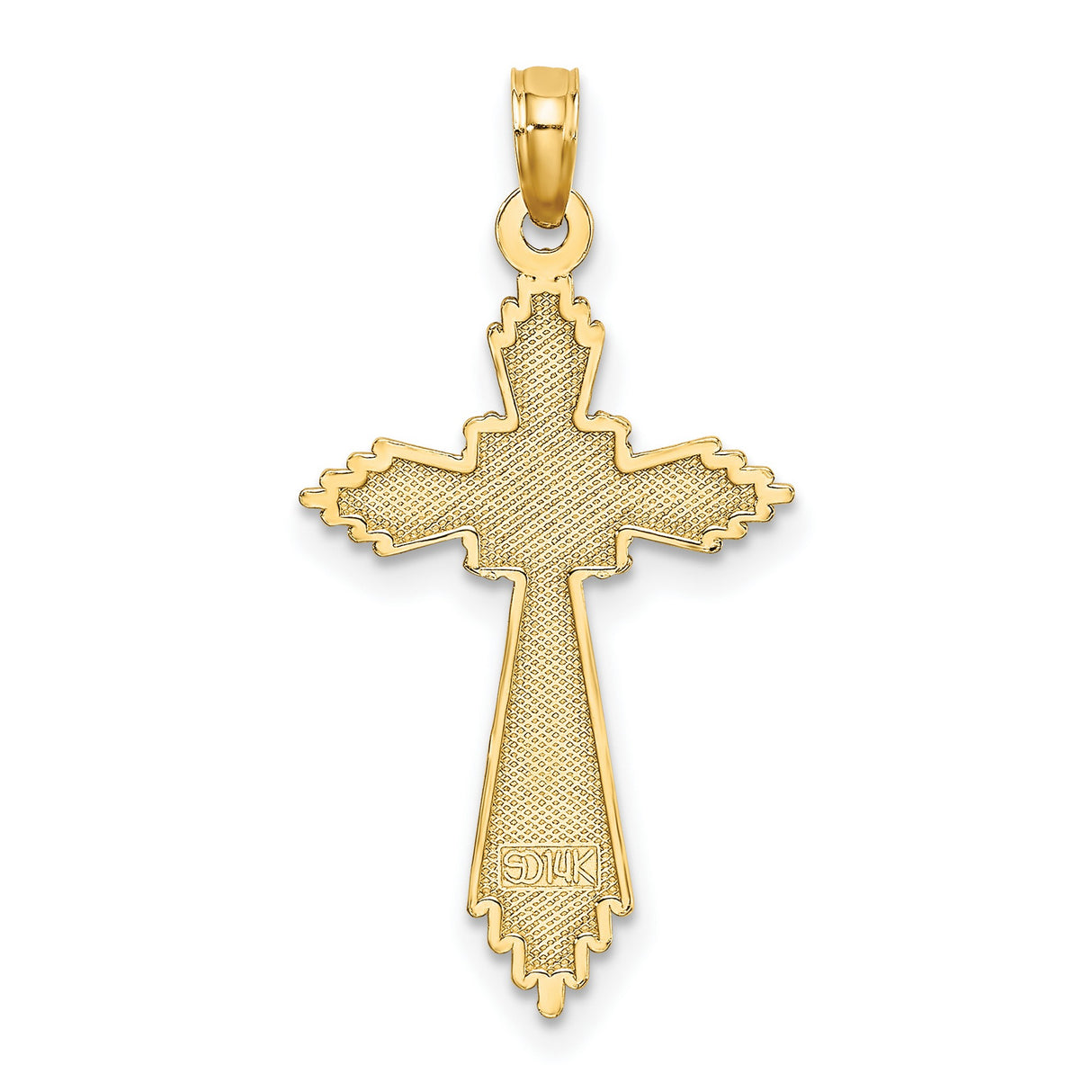 10k Yellow Gold Cross Pendant, Diamond Cut Religious Charm with Polished Finish, Celestial Design