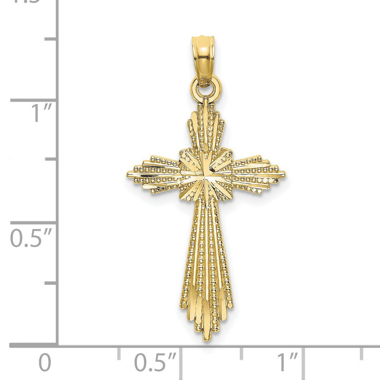 10k Yellow Gold Cross Pendant, Diamond Cut Religious Charm with Polished Finish, Celestial Design