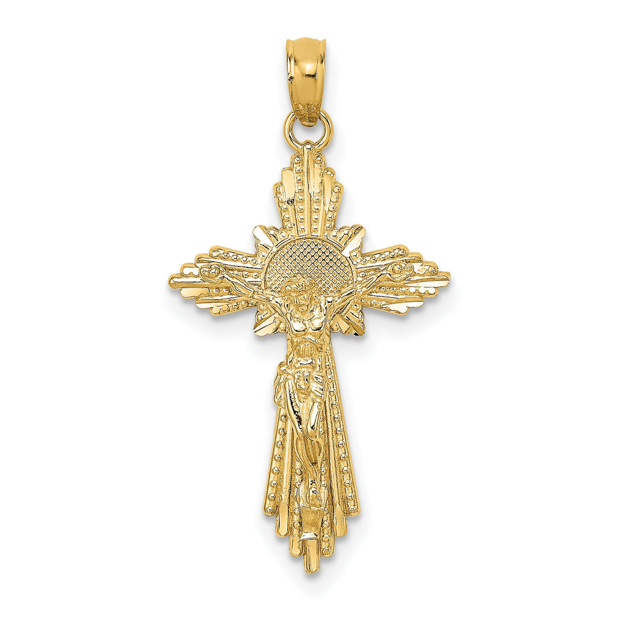 10k Yellow Gold Crucifix Cross Pendant with Jesus Figure, Diamond Cut Religious Design
