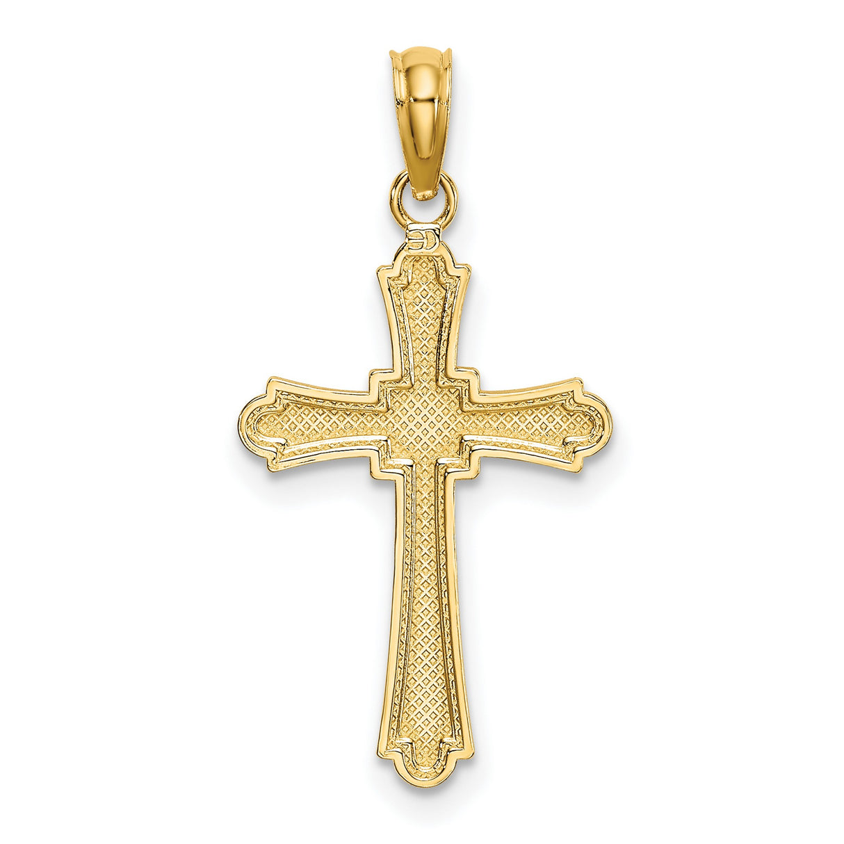 10k Yellow Gold Cross Pendant with Beaded Edge and Diamond Cut Finish