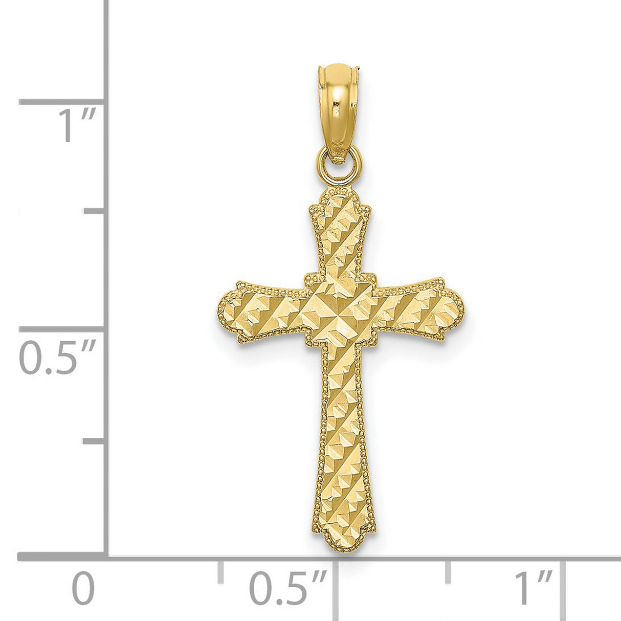 10k Yellow Gold Cross Pendant with Beaded Edge and Diamond Cut Finish