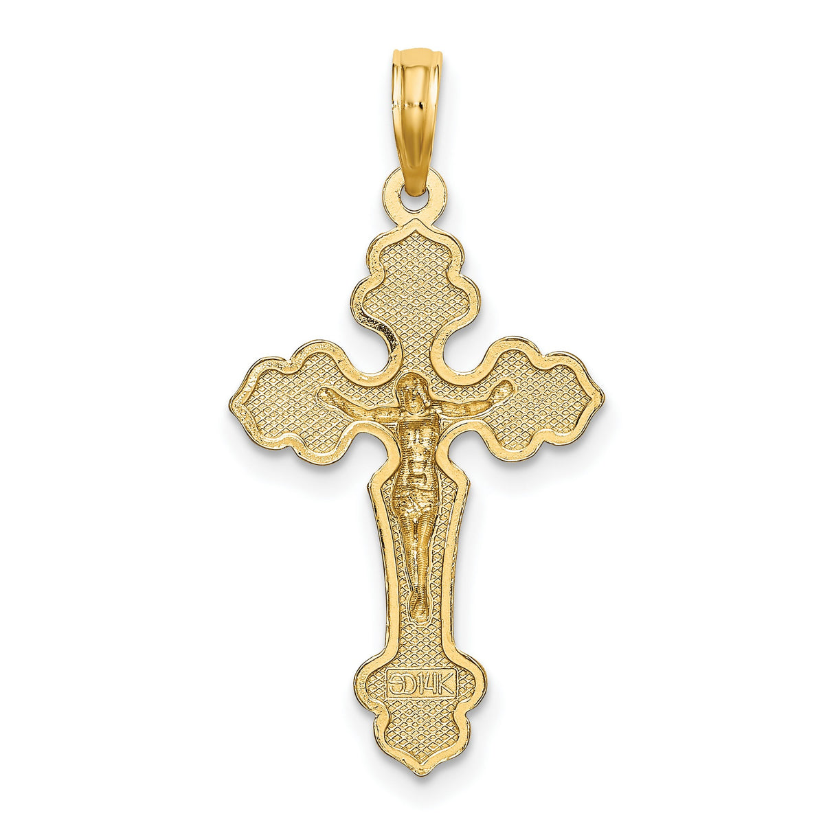 10k Yellow Gold Crucifix Cross Pendant with Raised Jesus Figure, Baroque Style