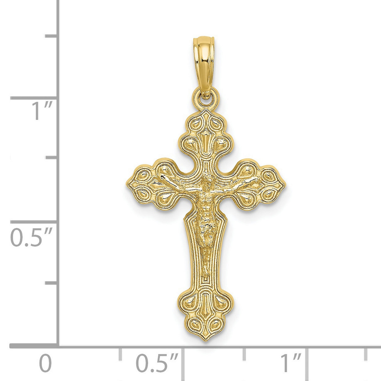 10k Yellow Gold Crucifix Cross Pendant with Raised Jesus Figure, Baroque Style