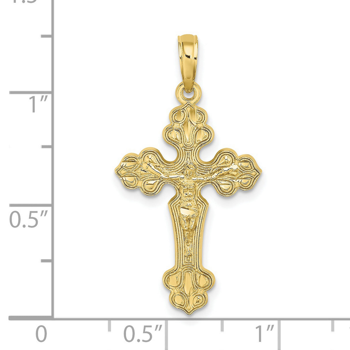 10k Yellow Gold Crucifix Cross Pendant, Diamond Cut Religious Charm for Men and Women