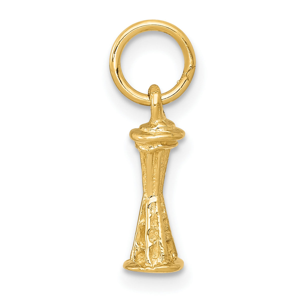 10k Yellow Gold Space Needle Charm Pendant, Detailed Seattle Landmark Design