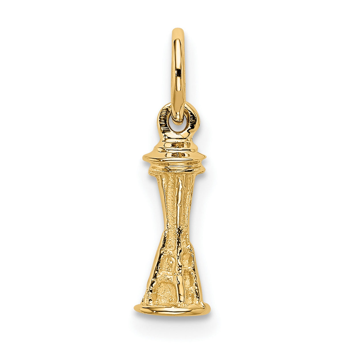 10k Yellow Gold Space Needle Charm Pendant, Detailed Seattle Landmark Design
