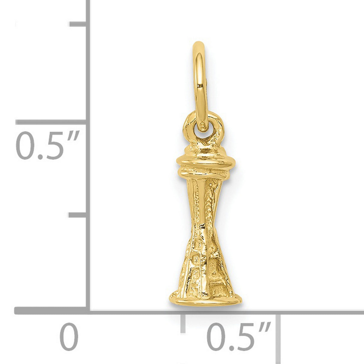 10k Yellow Gold Space Needle Charm Pendant, Detailed Seattle Landmark Design