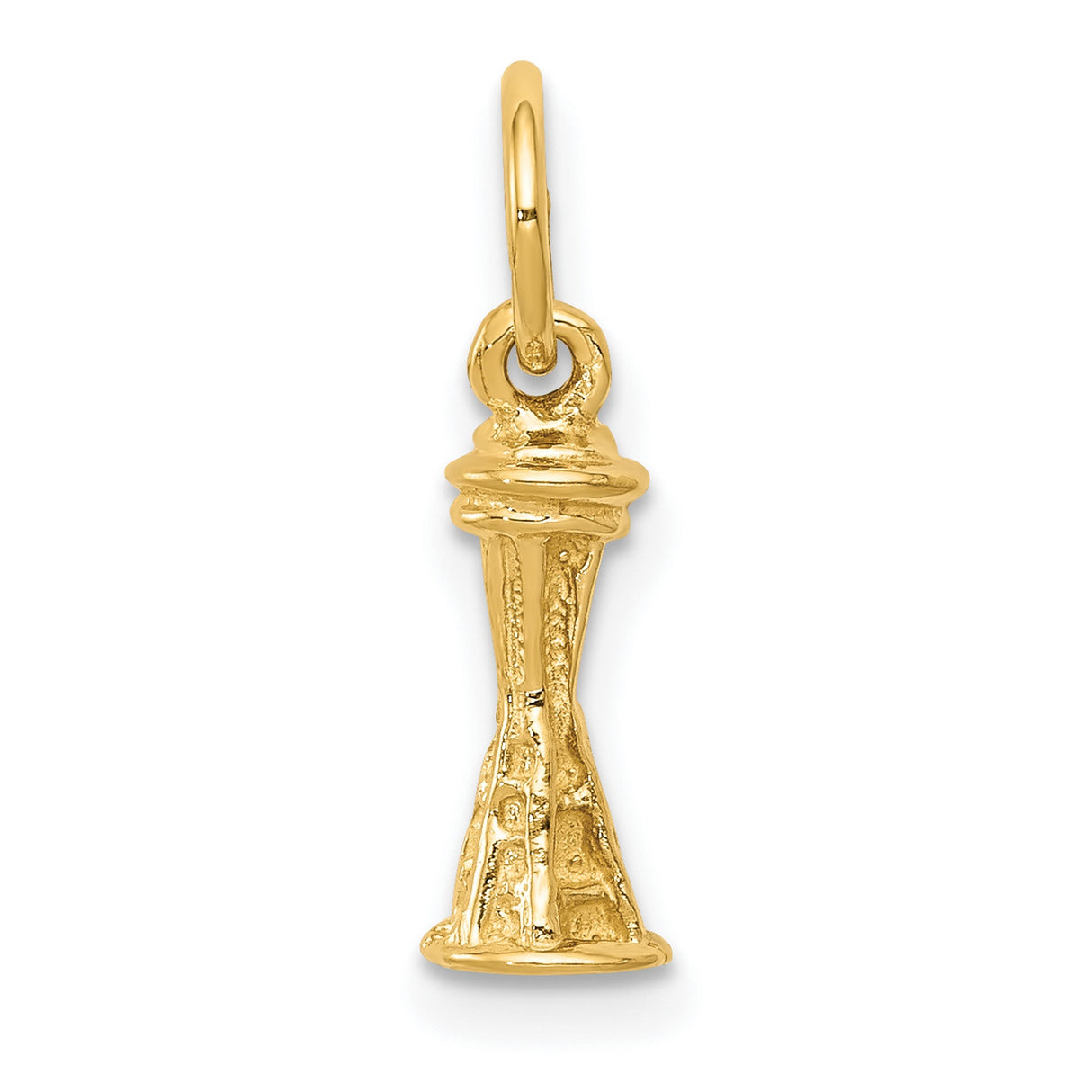 10k Yellow Gold Space Needle Charm Pendant, Detailed Seattle Landmark Design