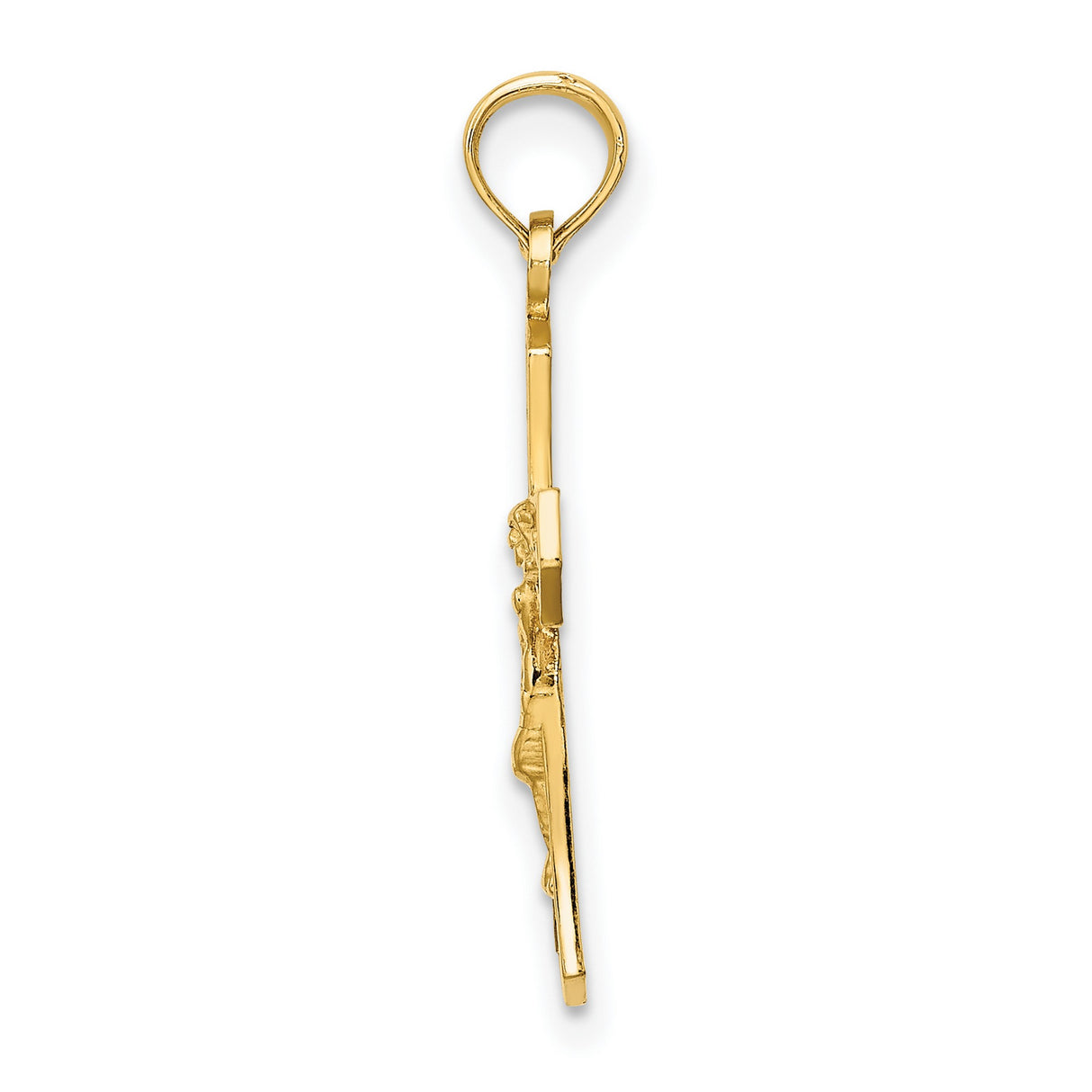 10k Yellow Gold Crucifix Pendant with Sculpted Jesus and Beveled Edges Christian Charm