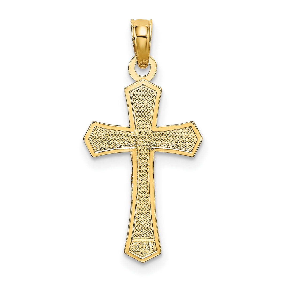 10k Yellow Gold Crucifix Pendant with Sculpted Jesus and Beveled Edges Christian Charm