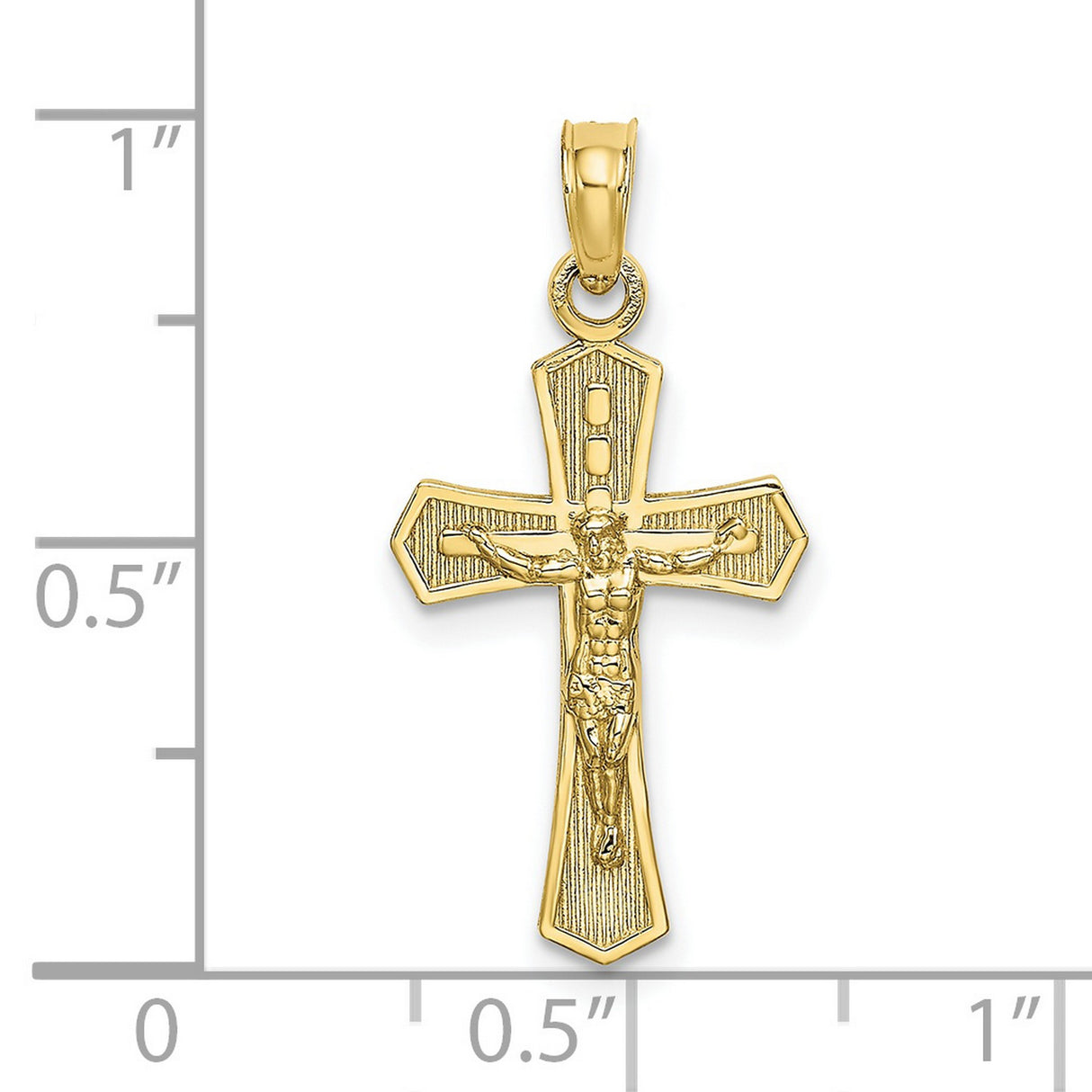 10k Yellow Gold Crucifix Pendant with Sculpted Jesus and Beveled Edges Christian Charm