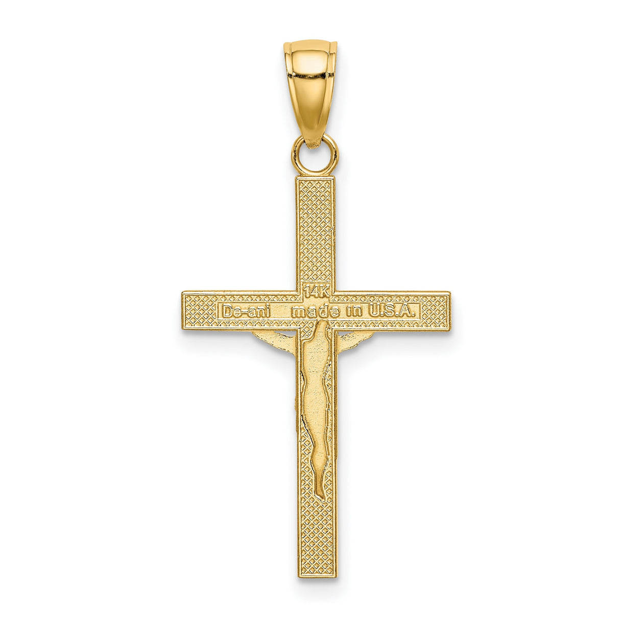 10k Yellow Gold Crucifix Cross Pendant with Textured Jesus Design, Christian Religious Jewelry