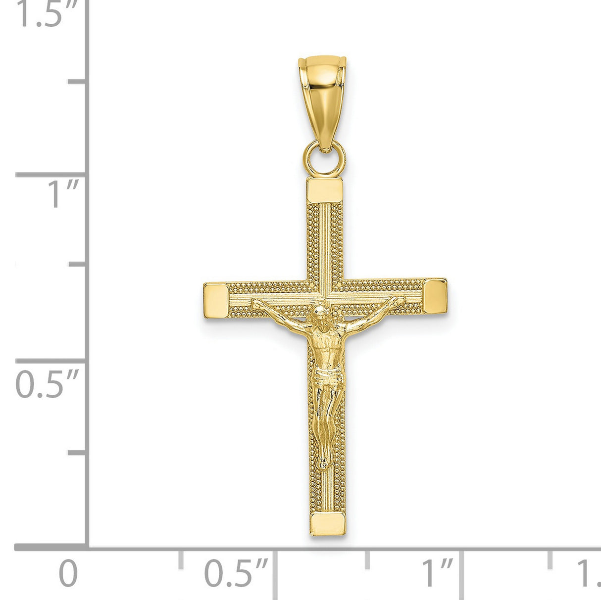10k Yellow Gold Crucifix Cross Pendant with Textured Jesus Design, Christian Religious Jewelry