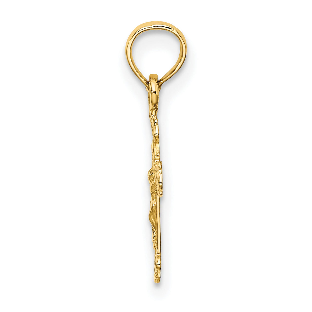 10k Yellow Gold Crucifix Pendant with Detailed Jesus and Scrollwork Design