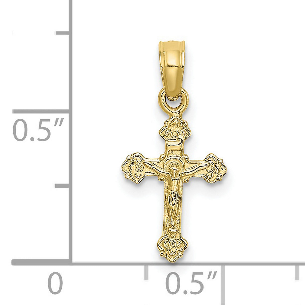 10k Yellow Gold Crucifix Pendant with Detailed Jesus and Scrollwork Design